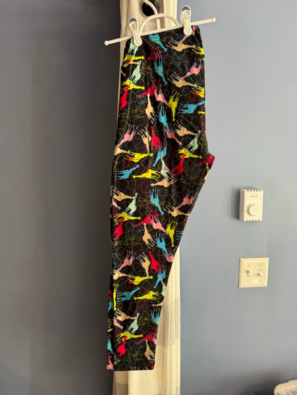 LuLaRoe Black Leggings with Neon Giraffe Print - Picture 2 of 2
